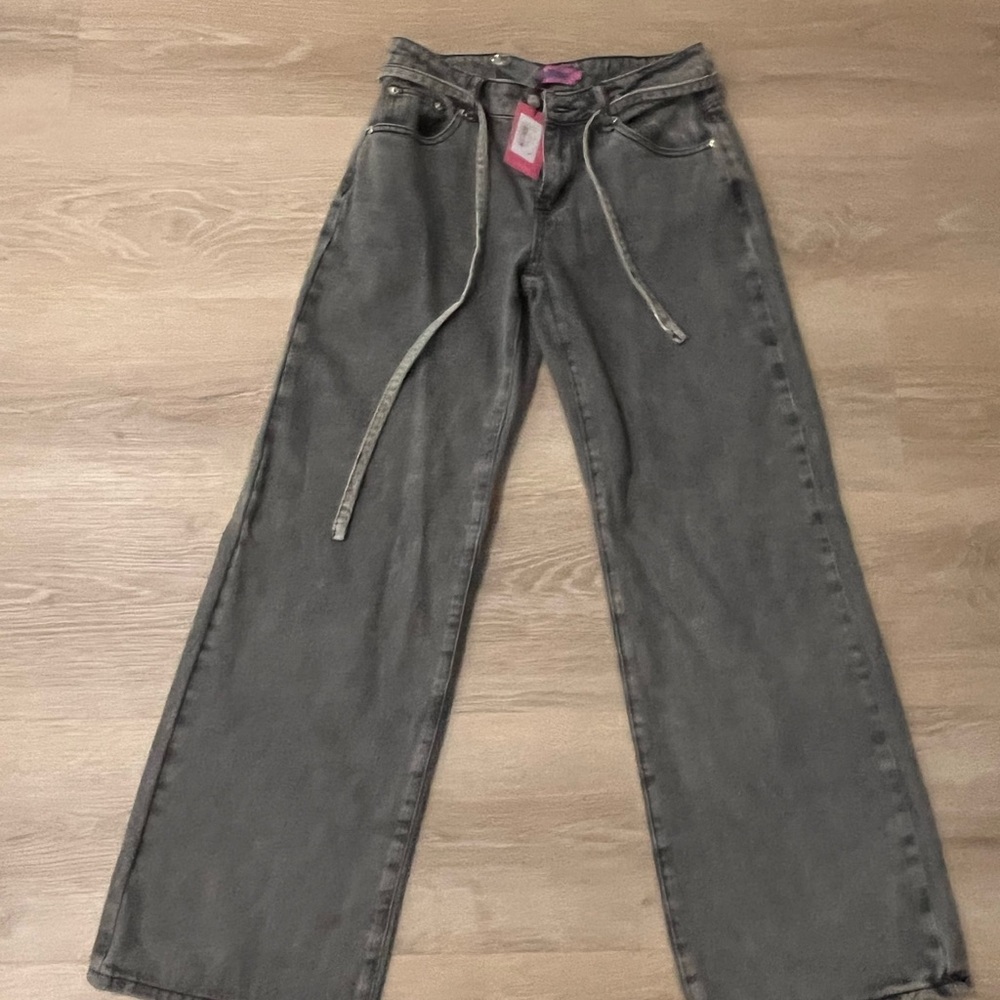 Edikted Dark Gray Wide Leg Jeans